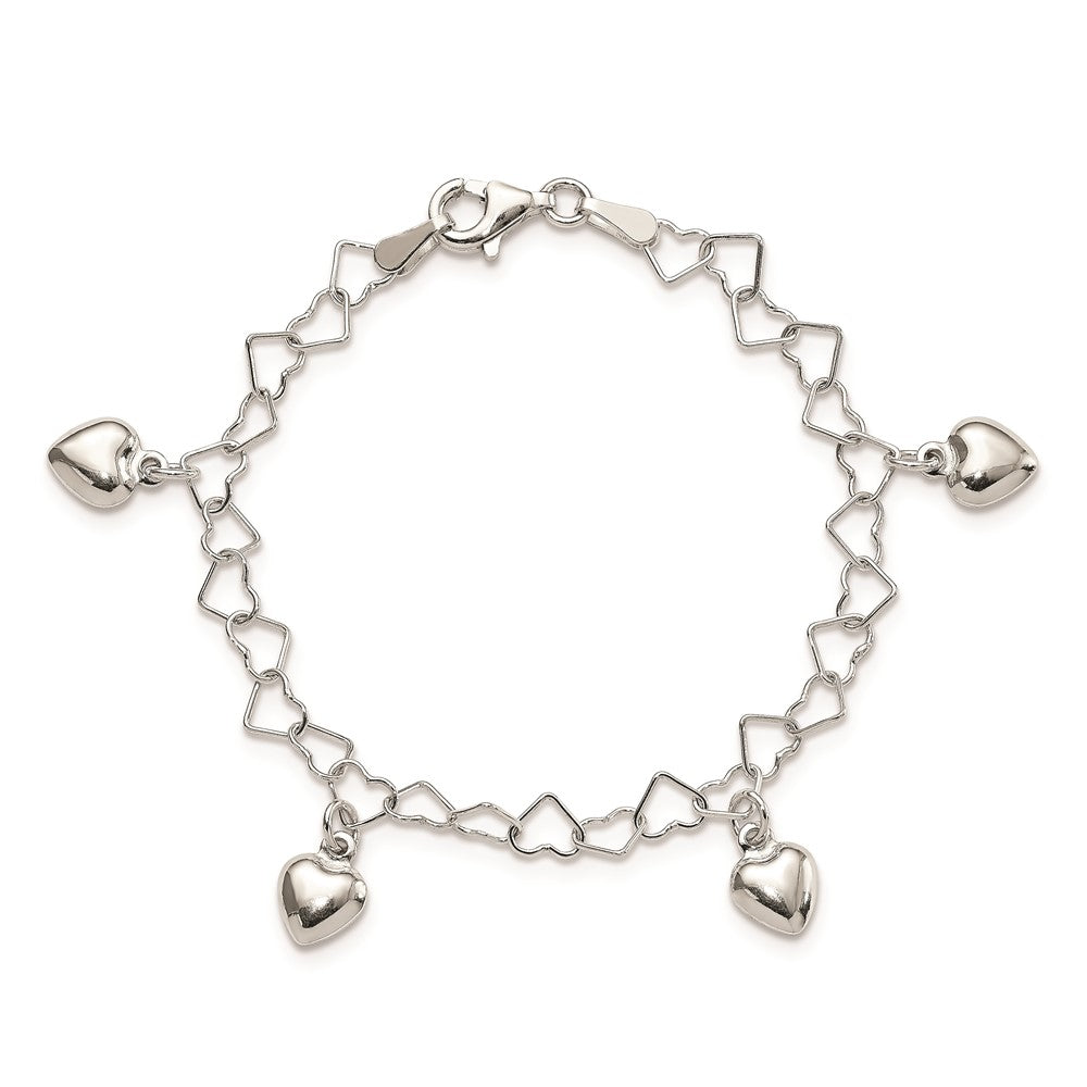 Sterling Silver Polished Dangling Heart Children's Bracelet QG2581-6