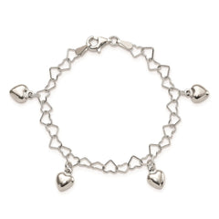 Sterling Silver Polished Dangling Heart Children's Bracelet QG2581-6