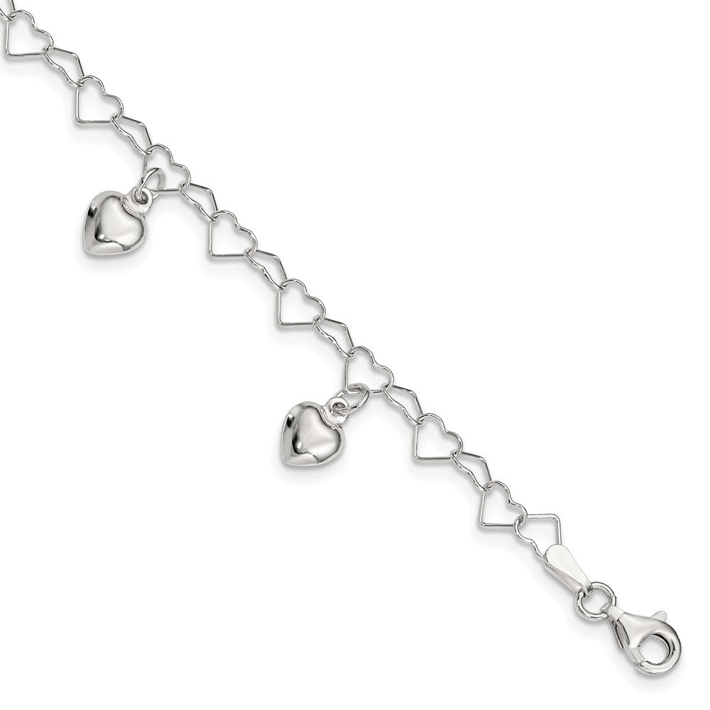 Sterling Silver Polished Dangling Heart Children's Bracelet QG2581-6