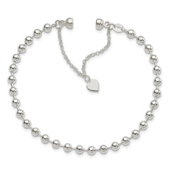 Sterling Silver Polished 4MM Beaded Dangling Heart 7.5 inch Charm Bracelet with Magnetic Clasp QG2745-7.5