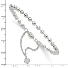 Sterling Silver Polished 4MM Beaded Dangling Heart 7.5 inch Charm Bracelet with Magnetic Clasp QG2745-7.5