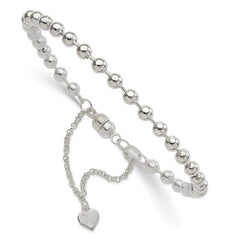 Sterling Silver Polished 4MM Beaded Dangling Heart 7.5 inch Charm Bracelet with Magnetic Clasp QG2745-7.5
