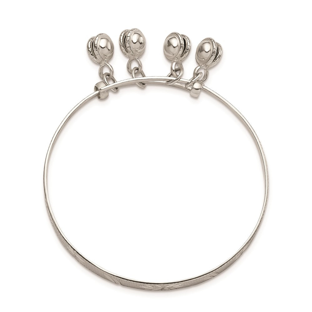 Sterling Silver D/C & Textured Bells Adjustable Children's Bangle Bracelet QG2820