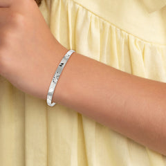 Sterling Silver D/C & Textured Bells Adjustable Children's Bangle Bracelet QG2820