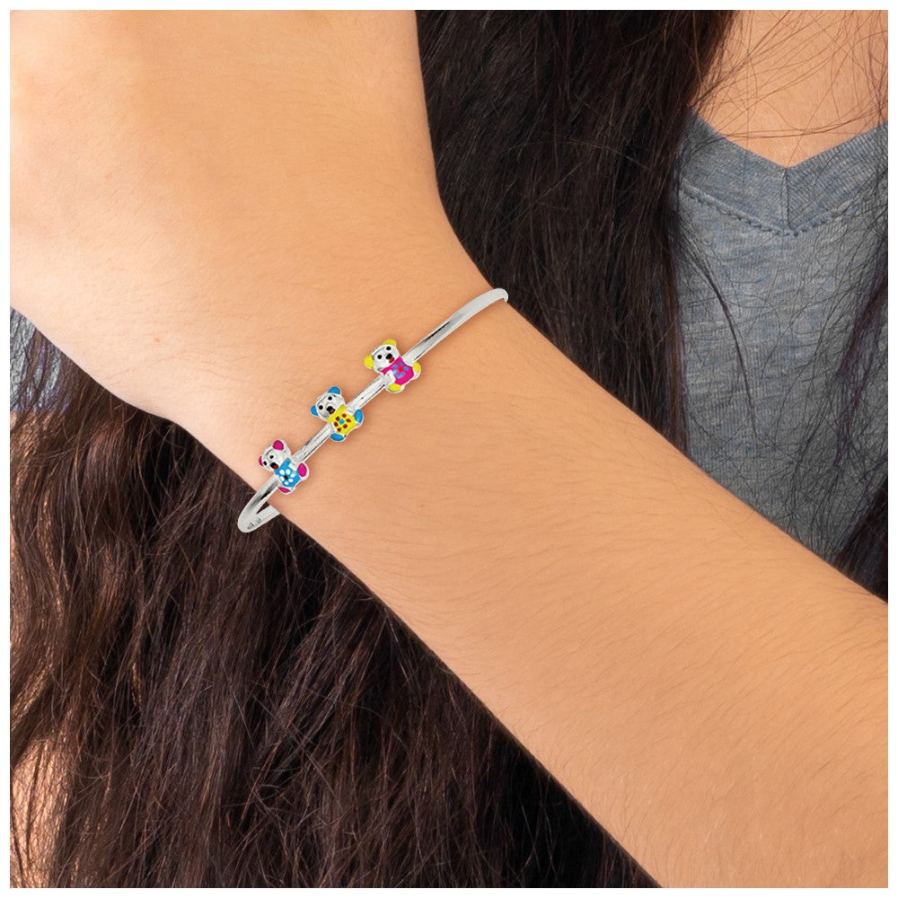 Sterling Silver Multi-color Enamel Teddy Bear Adjustable Children's Bangle QG2821
