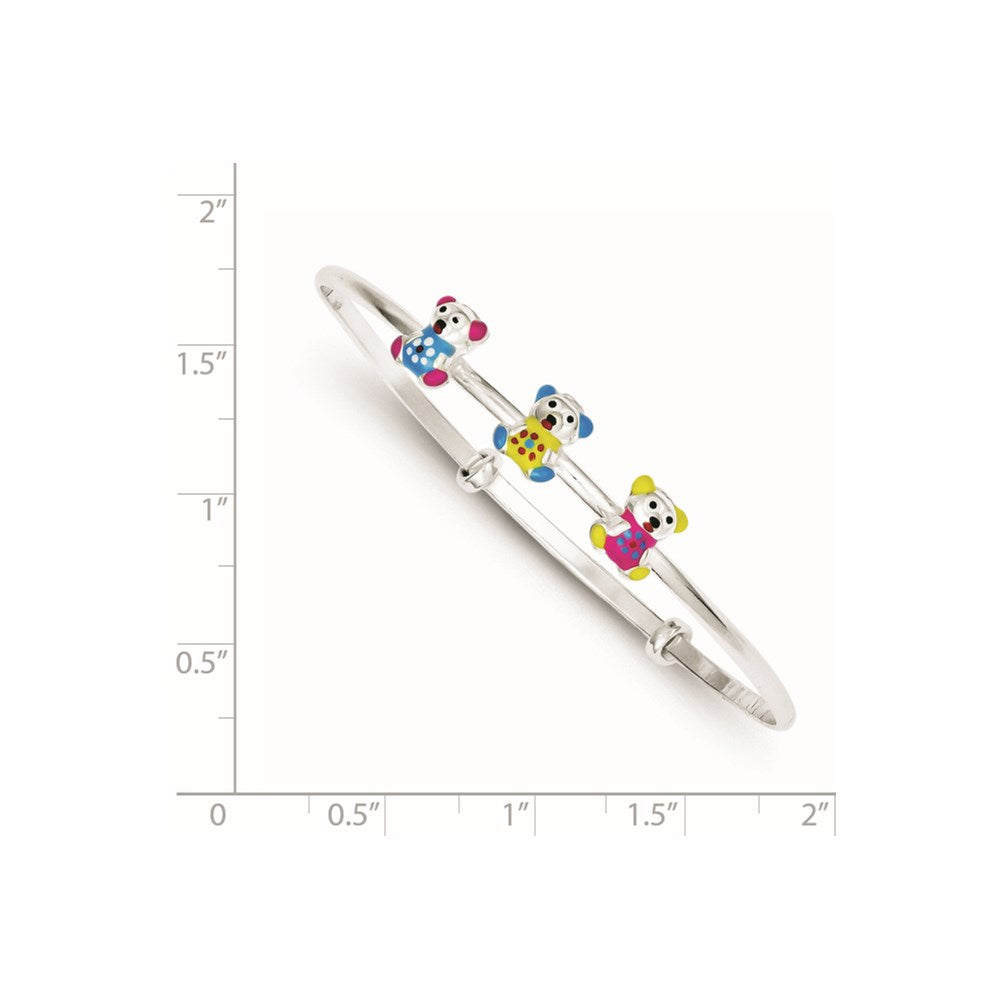 Sterling Silver Multi-color Enamel Teddy Bear Adjustable Children's Bangle QG2821