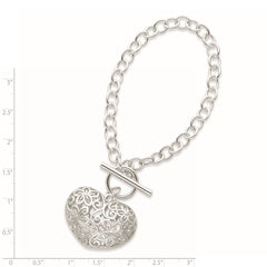 Sterling Silver Puffed Filigree Heart Toggle Bracelet QG2978-7.75