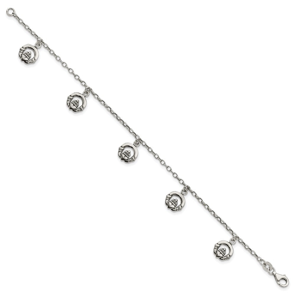 Sterling Silver Antiqued Claddagh Bracelet QG3005-7