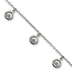 Sterling Silver Antiqued Claddagh Bracelet QG3005-7
