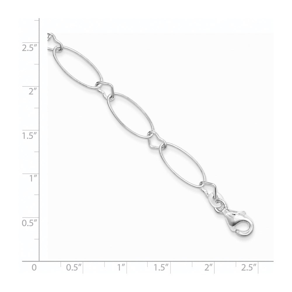 Sterling Silver Oval Link w/Hearts Bracelet QG3056-7.5