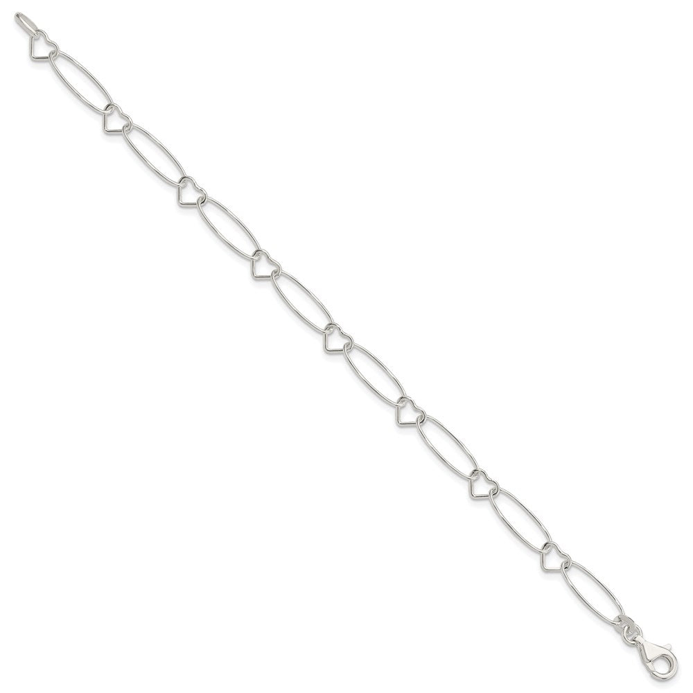 Sterling Silver Oval Link w/Hearts Bracelet QG3056-7.5