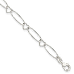 Sterling Silver Oval Link w/Hearts Bracelet QG3056-7.5