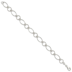 Sterling Silver Polished Textured Fancy Circle and Oval Link Bracelet QG3059-7.5