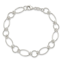 Sterling Silver Polished Textured Fancy Circle and Oval Link Bracelet QG3059-7.5