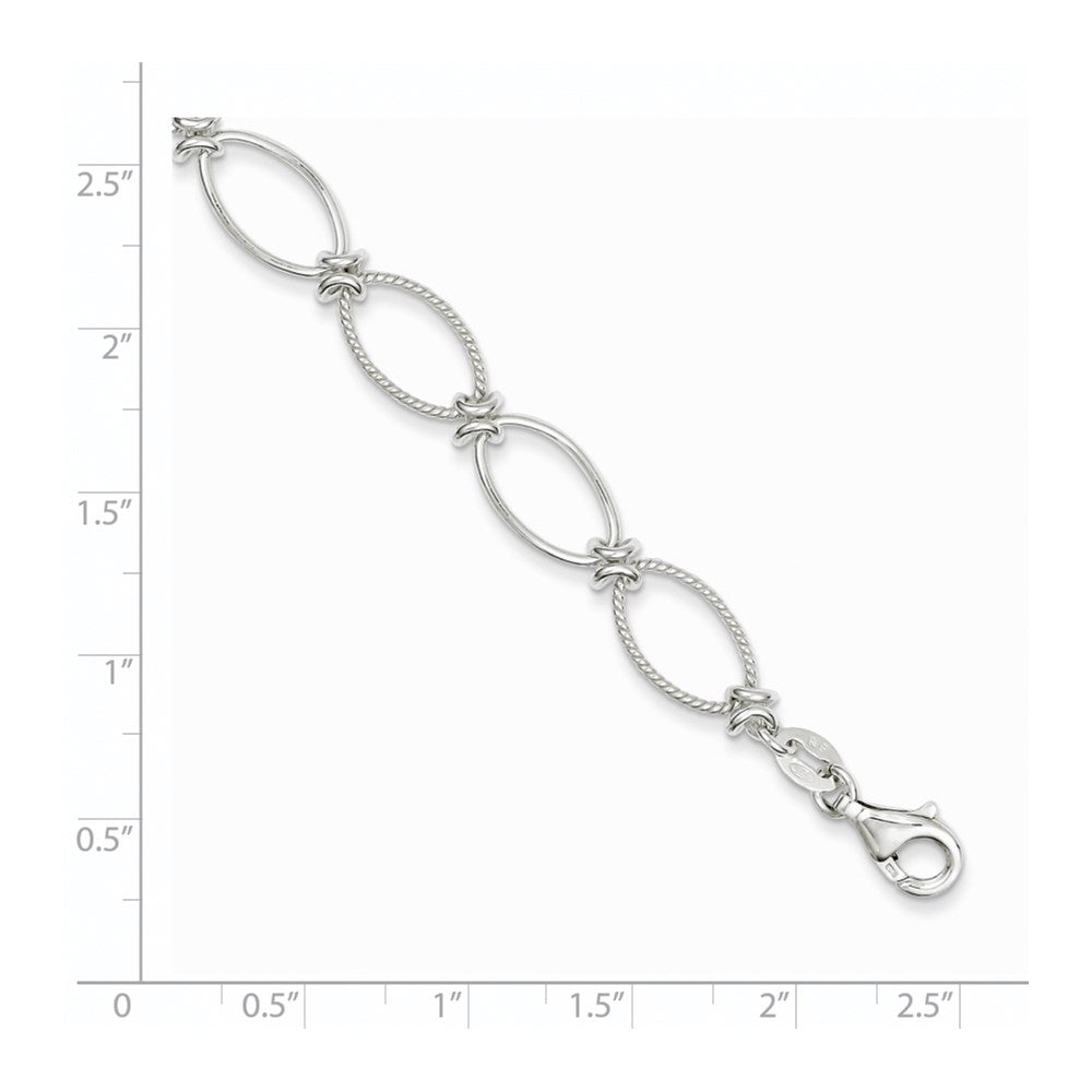 Sterling Silver Polished Textured Fancy Oval Link Bracelet QG3060-7.5