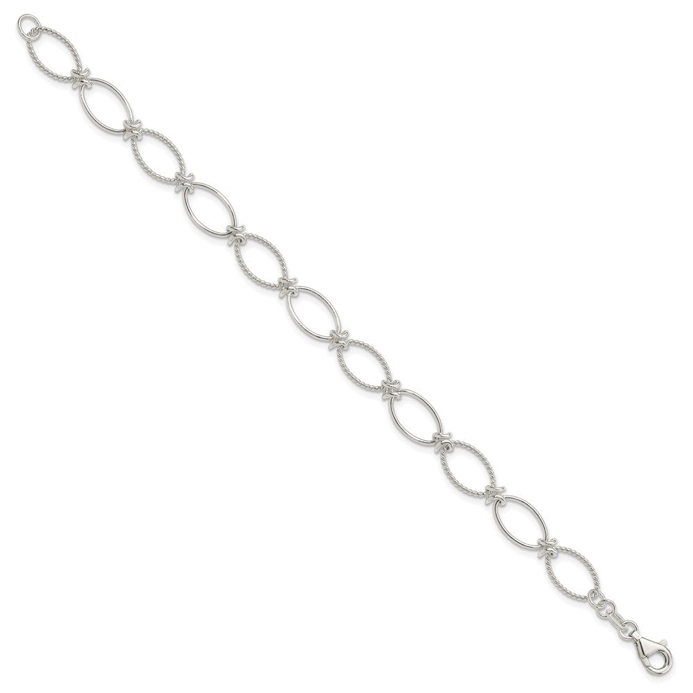 Sterling Silver Polished Textured Fancy Oval Link Bracelet QG3060-7.5
