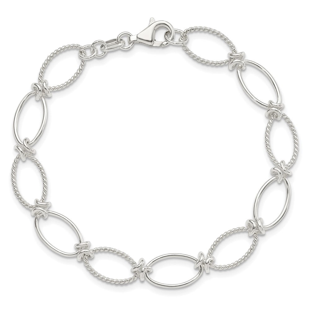 Sterling Silver Polished Textured Fancy Oval Link Bracelet QG3060-7.5