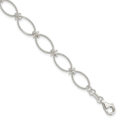Sterling Silver Polished Textured Fancy Oval Link Bracelet QG3060-7.5