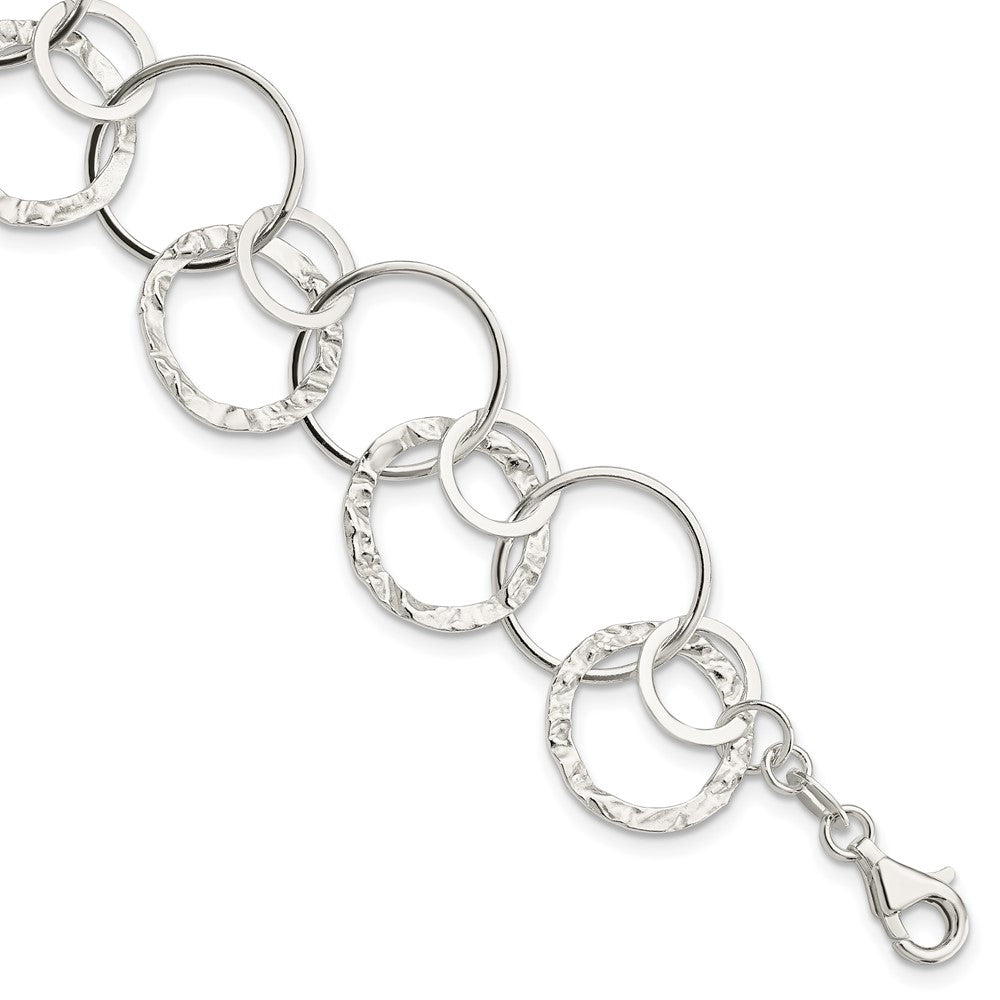 Sterling Silver Polished Textured Fancy Circle Link Bracelet QG3070-7.5