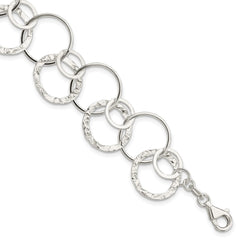 Sterling Silver Polished Textured Fancy Circle Link Bracelet QG3070-7.5