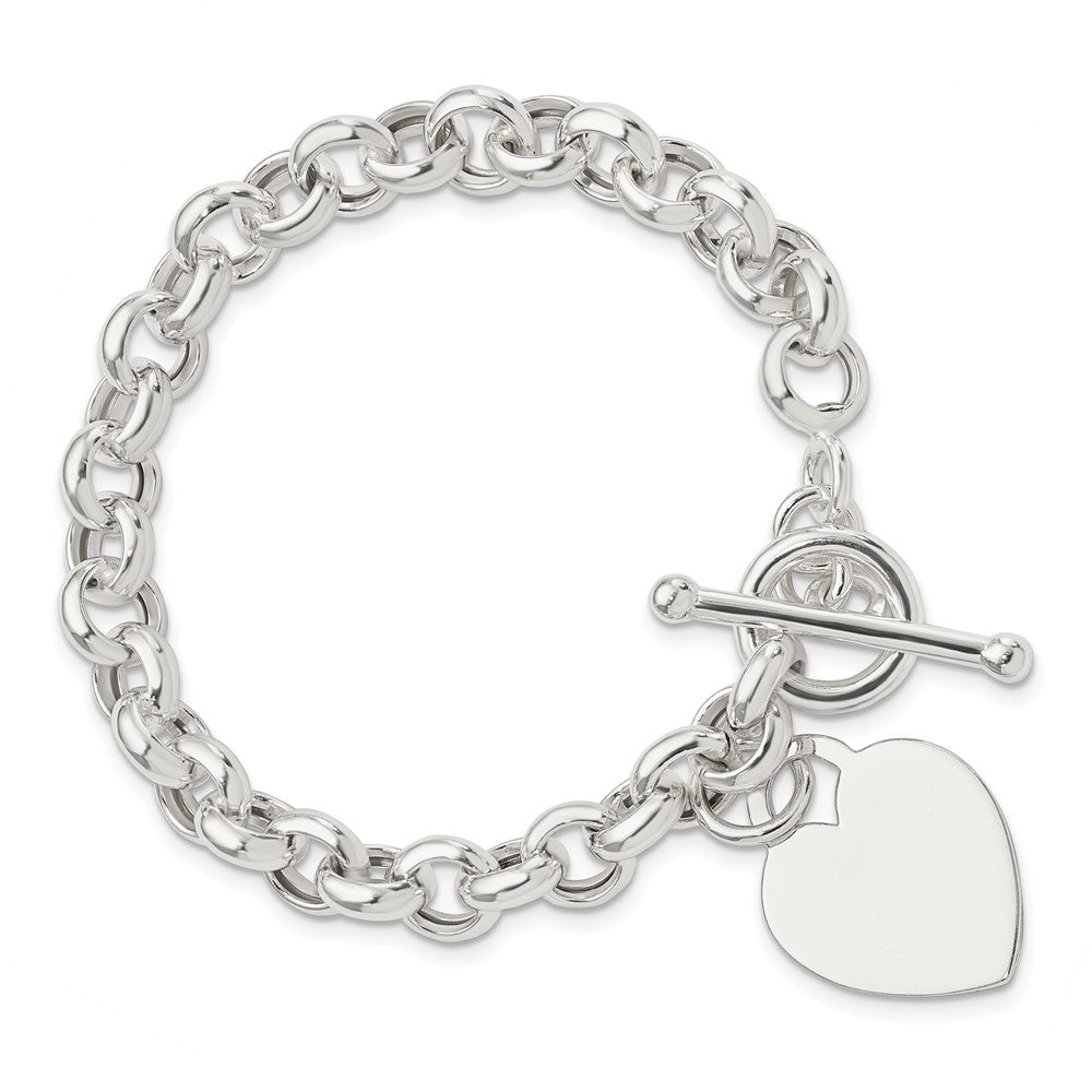 Sterling Silver Engraveable Heart Toggle Bracelet QG3088-7.5