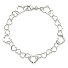 Sterling Silver Polished Fancy Link Heart Bracelet QG3099-7.5