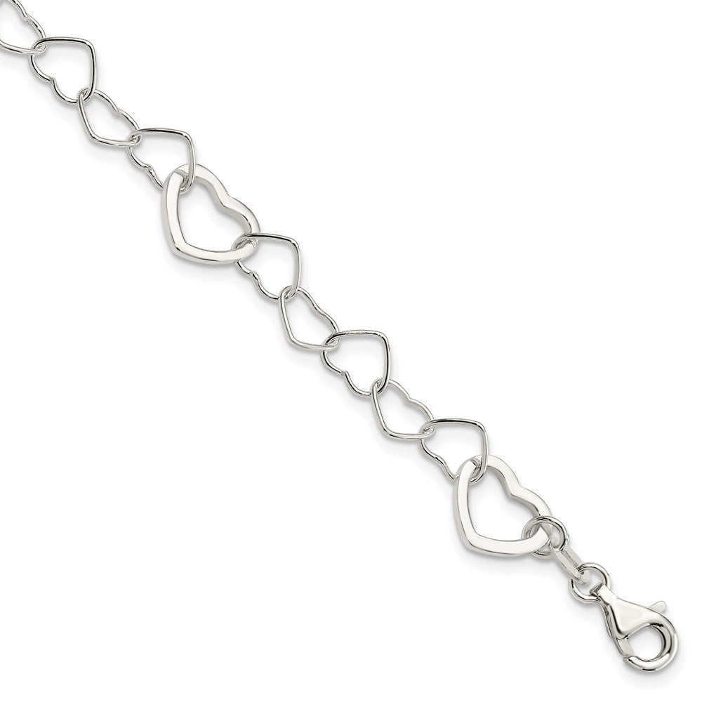 Sterling Silver Polished Fancy Link Heart Bracelet QG3099-7.5