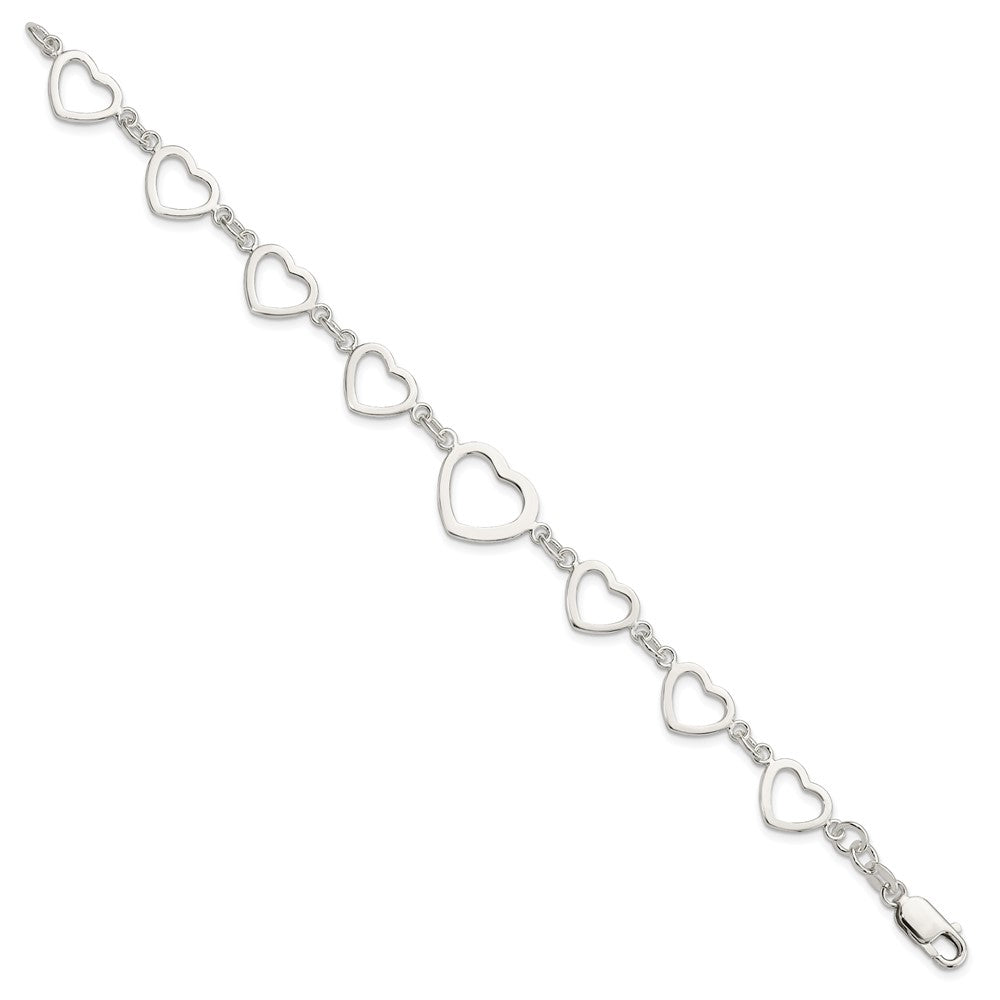 Sterling Silver Polished Heart Fancy Link Bracelet QG3100-7.5
