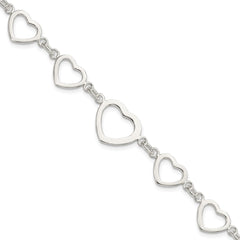 Sterling Silver Polished Heart Fancy Link Bracelet QG3100-7.5