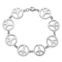 Sterling Silver Rhodium-plated 7.25in Peace Symbol Bracelet QG3104-7.25
