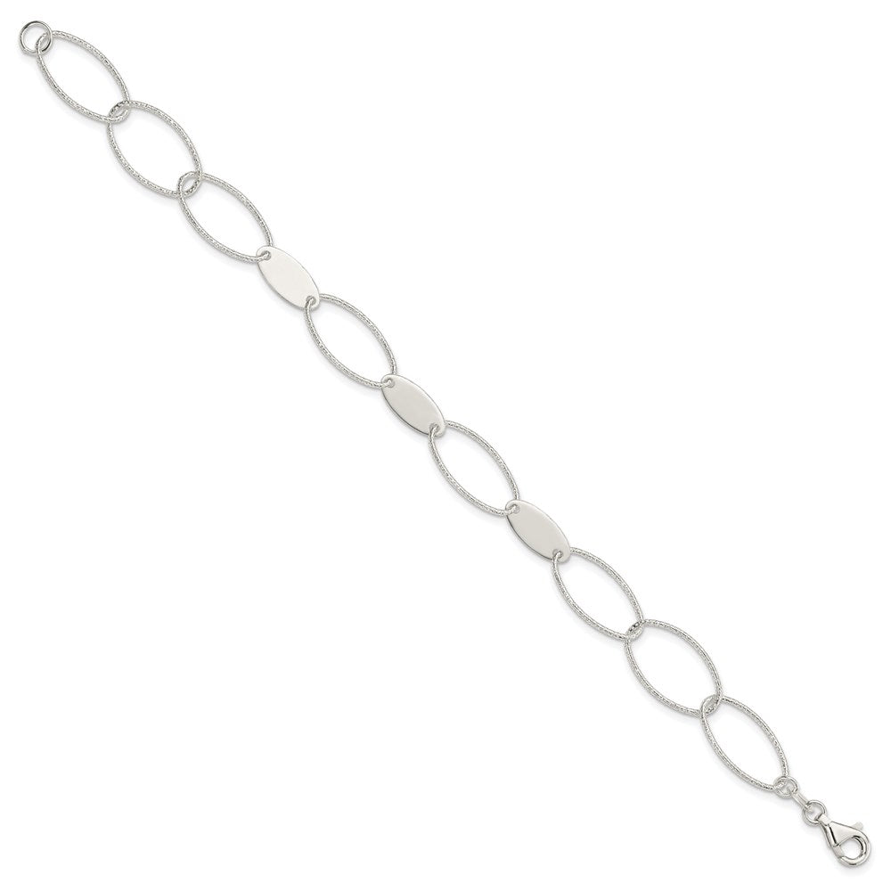 Sterling Silver Polished and Textured Oval Link Bracelet QG3237-7.5