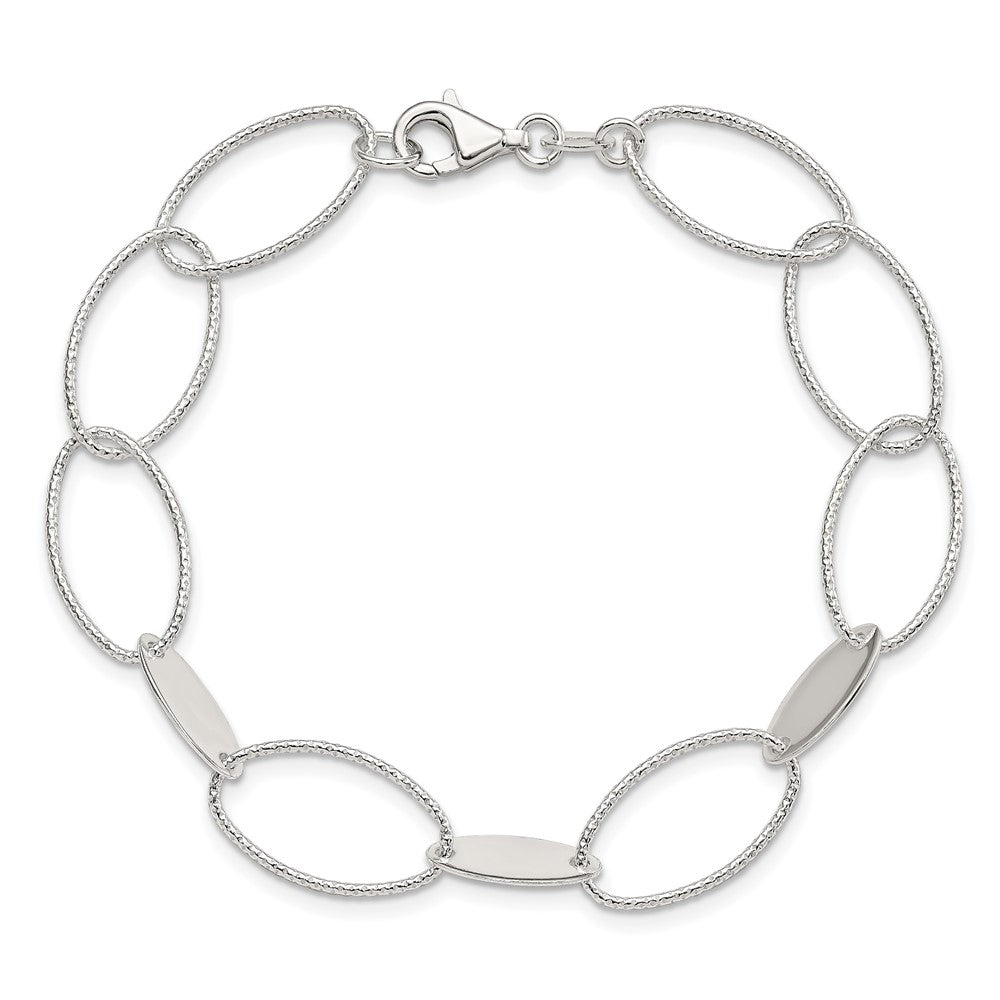 Sterling Silver Polished and Textured Oval Link Bracelet QG3237-7.5