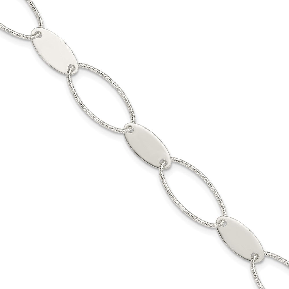 Sterling Silver Polished and Textured Oval Link Bracelet QG3237-7.5