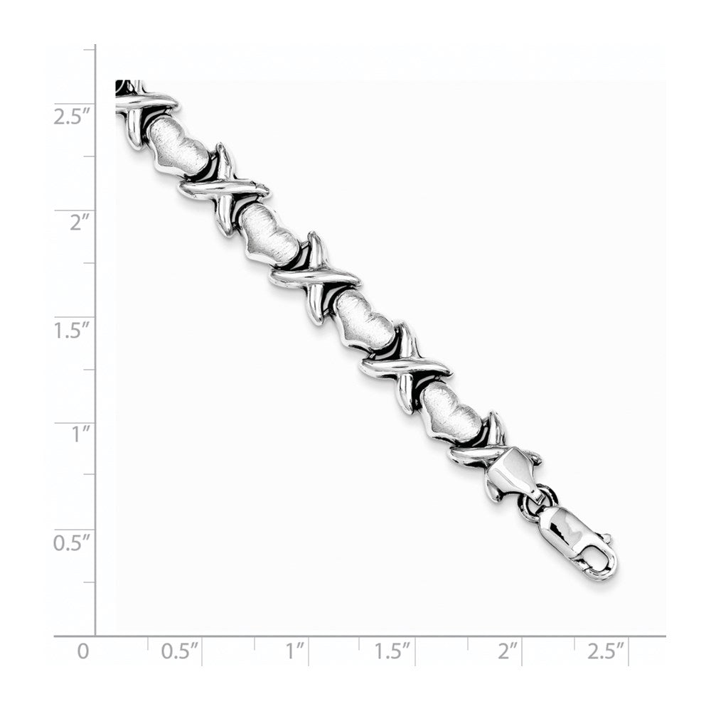 Sterling Silver Rhodium Polished and Brushed X's and Hearts Bracelet QG3249-7.25