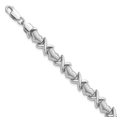 Sterling Silver Rhodium Polished and Brushed X's and Hearts Bracelet QG3249-7.25