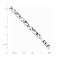 Sterling Silver Rhodium Polished Hearts and Squares Bracelet QG3250-7.25