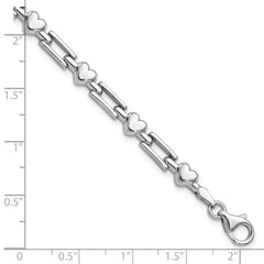 Sterling Silver Rhodium Polished Hearts and Squares Bracelet QG3250-7.25