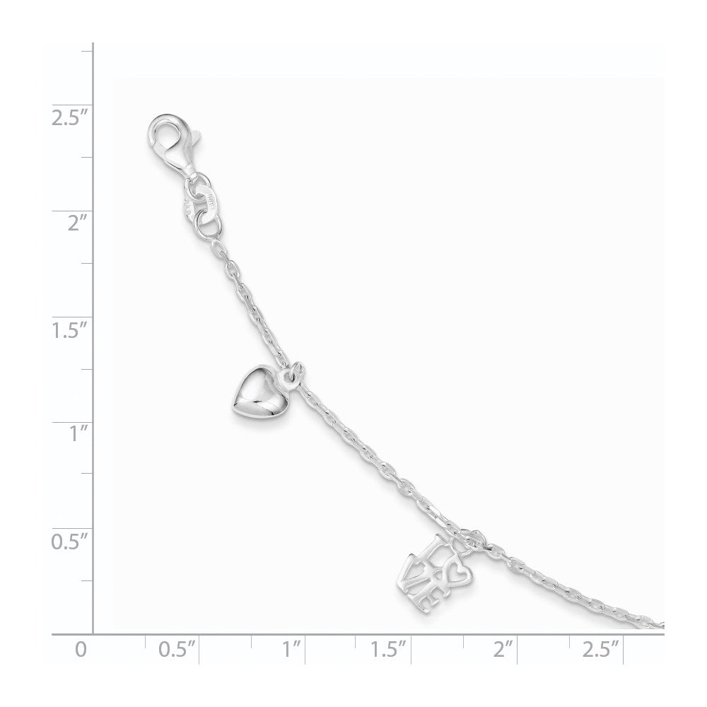 Sterling Silver Heart and LOVE Charm Bracelet QG3260-7.5