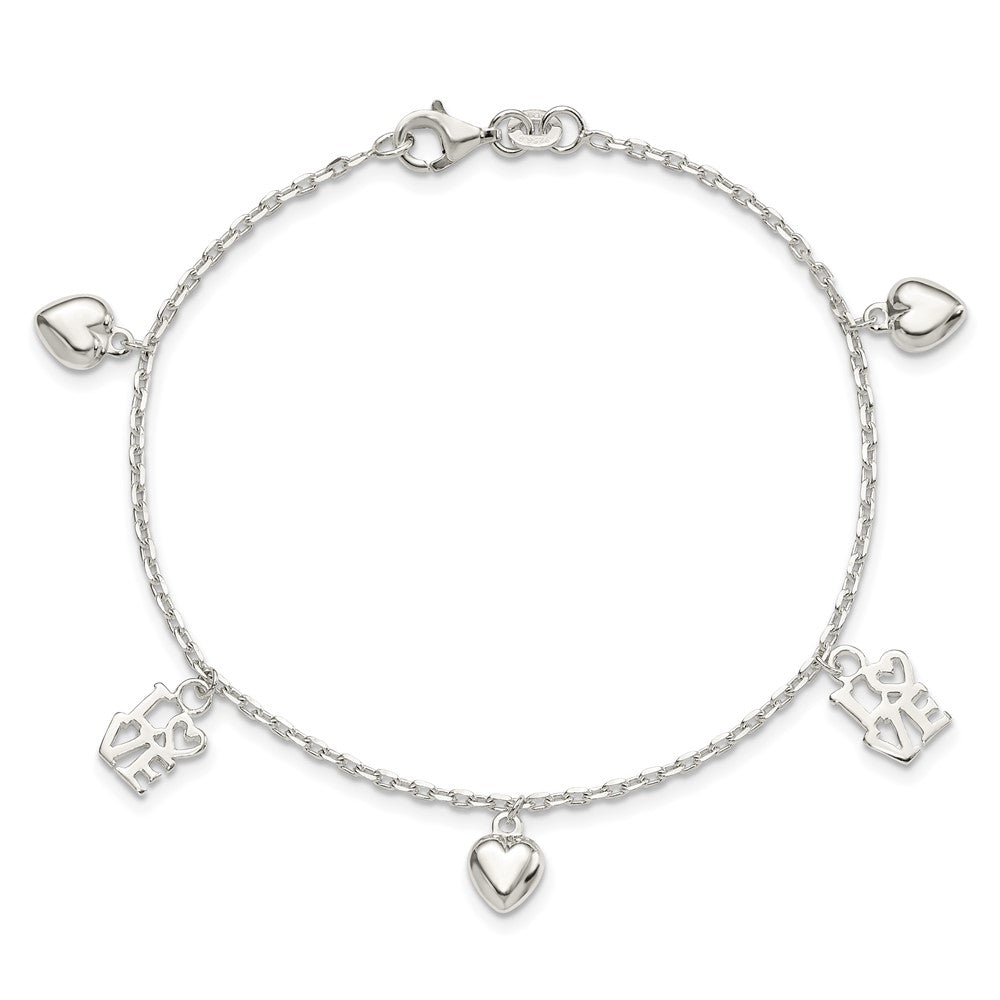 Sterling Silver Heart and LOVE Charm Bracelet QG3260-7.5