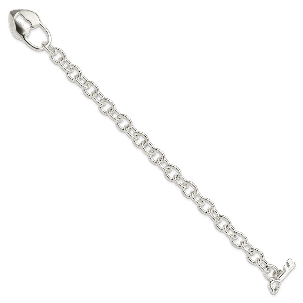 Sterling Silver Polished Heart and Key Bracelet QG3281-7.5
