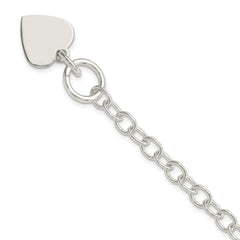 Sterling Silver Polished Engraveable Heart Charm Bracelet QG3283-7.5