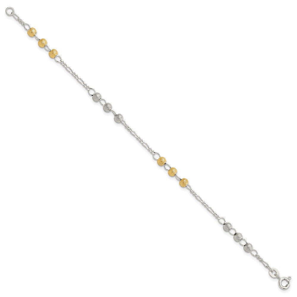 Sterling Silver Gold-tone Textured Beaded Bracelet QG3297-7