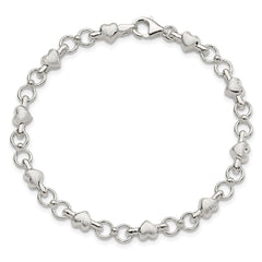 Sterling Silver Polished and Brushed Hearts and Circles Bracelet QG3310-7.5