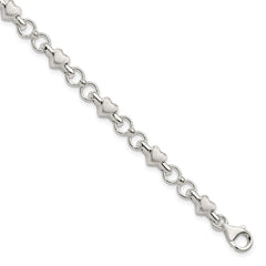 Sterling Silver Polished and Brushed Hearts and Circles Bracelet QG3310-7.5