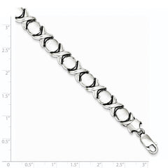 Sterling Silver Rhodium Polished and Brushed X and O Bracelet QG3314-7.25