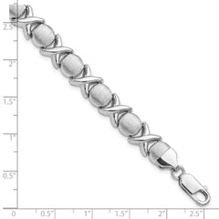 Sterling Silver Rhodium Polished and Brushed X and O Bracelet QG3314-7.25