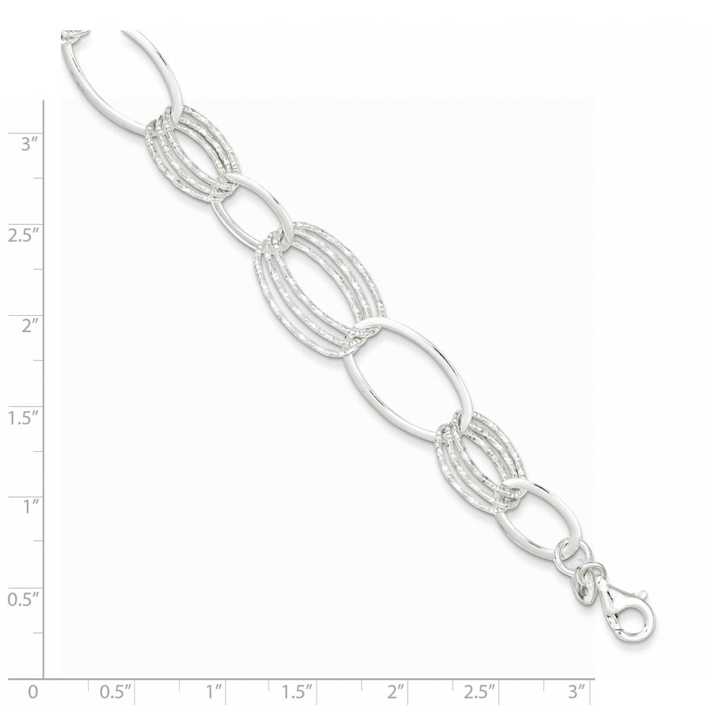 Sterling Silver Polished and Textured Oval Link Bracelet QG3338-7.5