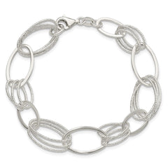Sterling Silver Polished and Textured Oval Link Bracelet QG3338-7.5