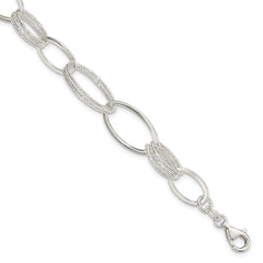 Sterling Silver Polished and Textured Oval Link Bracelet QG3338-7.5