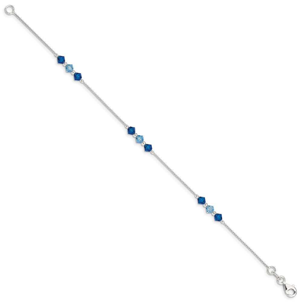 Sterling Silver Polished Aquamarine Capri Blue Glass Bead Bracelet QG3356-7.5